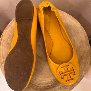 Tory Burch Yellow Patent Leather Reva Ballet Flats